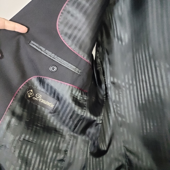 Demantie Mens Black Suit Coat Jacket 44R 100% Hand Tailored Super 150's - Picture 11 of 13